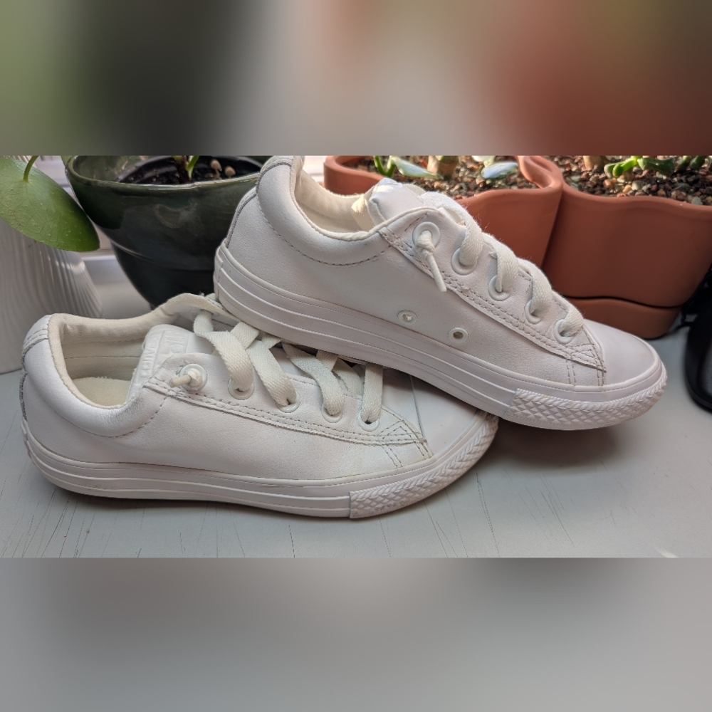 Kids White Leather Converse